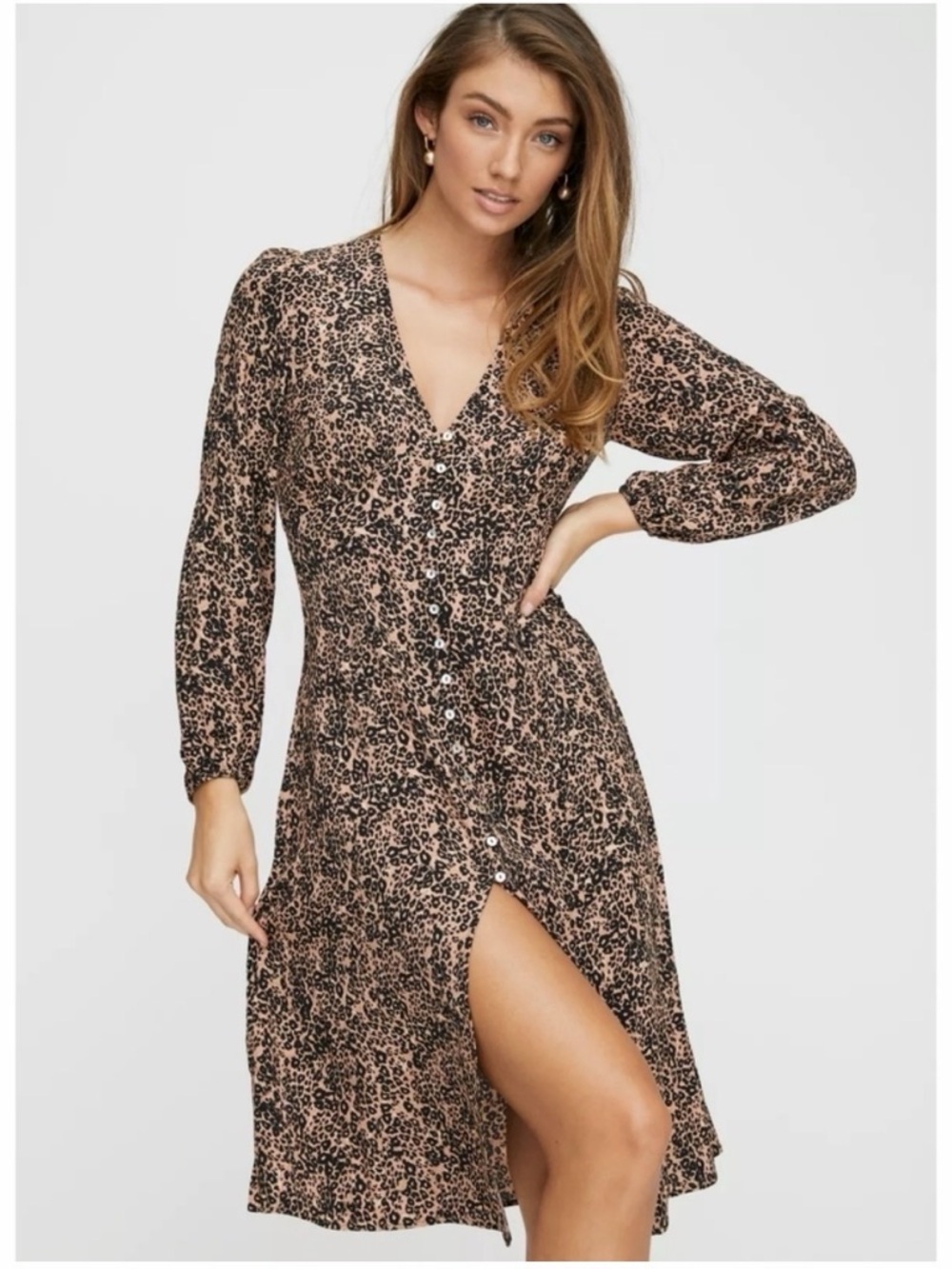 Aritzia Wilfred New Gallery Leopard Print Button-Front Midi Dress